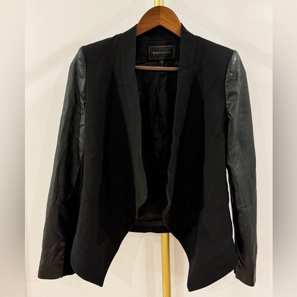 BCBGMAXAZRIA β’ Black Blazer with Leather Sleeves - Picture 2 of 8
